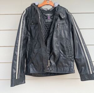 Brave Soul Jacket Biker Mens Black W Geay Hoodie Size L